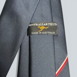 Australian Tie Co Navy Blue Kangaroo Logo Red White Stripe Silk Blend Necktie